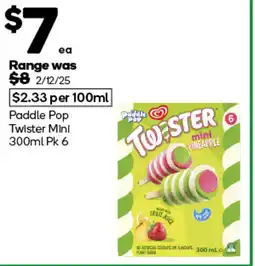 Woolworths Paddle pop twister mini offer