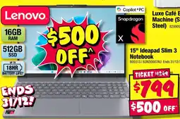 JB Hi-Fi Lenovo 15" ideapad slim 3 notebook offer