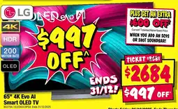 JB Hi-Fi Lg 65" 4k evo ai smart oled tv offer