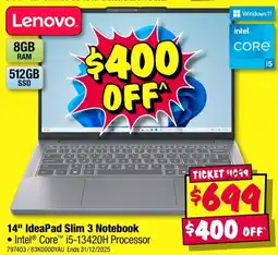 JB Hi-Fi Lenovo 14" ideapad slim 3 notebook offer