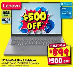 JB Hi-Fi Lenovo 14" ideapad slim 3 notebook offer