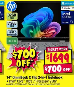 JB Hi-Fi Hp 14" omnibook x flip notebook offer
