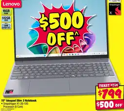 JB Hi-Fi Lenovo 15" ideapad slim 3 notebook offer