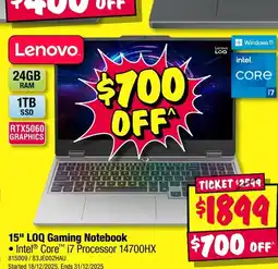 JB Hi-Fi Lenovo 15" loq gaming notebook offer