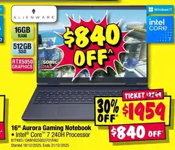 JB Hi-Fi Alienware 16" aurora gaming notebook offer