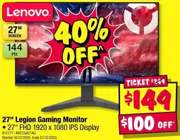 JB Hi-Fi Lenovo 27" legion gaming monitor offer