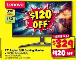 JB Hi-Fi Lenovo 27" legion qhd gaming monitor offer