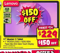 JB Hi-Fi Lenovo 11" ideatab 11 tablet offer