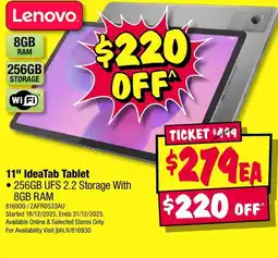 JB Hi-Fi Lenovo 11" ideatab tablet offer