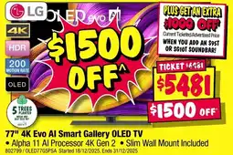 JB Hi-Fi Lg 77" 4k evo al smart gallery oled tv offer