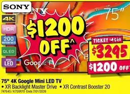JB Hi-Fi Sony 75" 4k google mini led tv offer