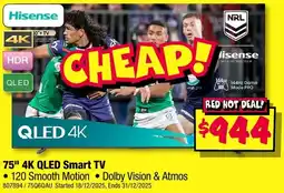 JB Hi-Fi Hisense 75" 4k qled smart tv offer