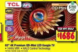 JB Hi-Fi Tcl afl 65" 4k premium qd-mini led google tv offer