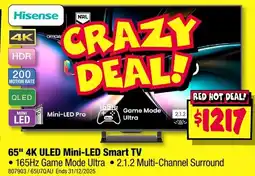 JB Hi-Fi Hisense 65" 4k uled mini-led smart tv offer