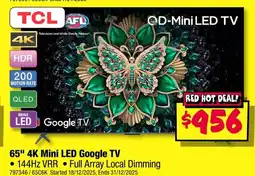 JB Hi-Fi Tclafl 65" 4k mini led google tv offer