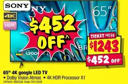 JB Hi-Fi Sony 65" 4k google led tv offer