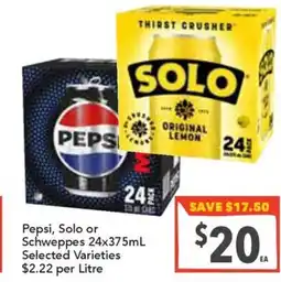 Supa Valu Pepsi, solo or schweppes offer