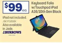 Officeworks Keyboard folio w/touchpad ipad a16/10th gen black offer