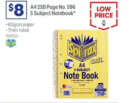 Officeworks a4 no. 596 5 subject notebook^ offer