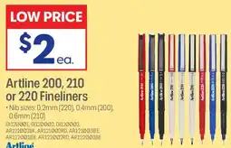 Officeworks Artline 200, 210 or 220 fineliners offer
