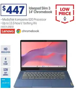 Officeworks Lenovo IdeaPad Slim 3 MediaTek Chromebook Laptop offer