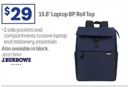Officeworks J.burrows laptop backpack roll top navy offer