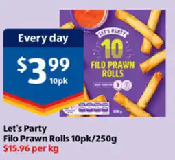 ALDI Let's Party Filo Prawn Rolls offer
