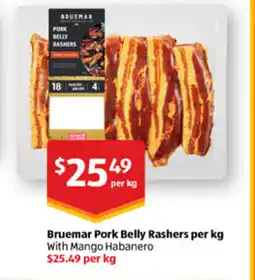 ALDI Bruemar pork belly rashers per kg with mango habanero offer