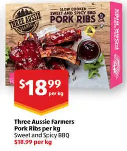ALDI Three aussie farmers pork ribs per kg offer