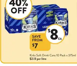 Foodworks Kirks soft drink cans offer
