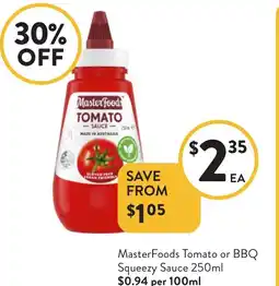 Foodworks Masterfoods tomato or bbq squeezy sauce offer