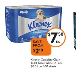 Foodworks Kleenex Complete Clean Toilet Tissue White offer
