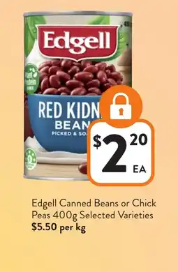 Foodworks Edgell canned beans or chick peas offer