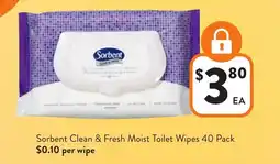Foodworks Sorbent clean & fresh moist toilet wipes offer