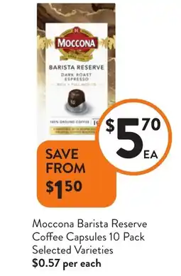 Foodworks Moccona barista reserve coffee capsules offer