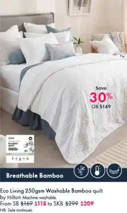 Pillow Talk Eco Living 250gsm Washable Bamboo quilt offer
