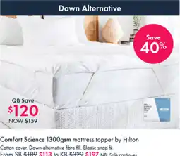 Pillow Talk Comfort Science mattress topper by Hilton Cotton cover. offer