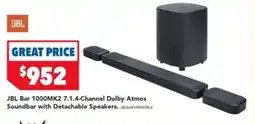 Harvey Norman Jbl bar 1000mk2 7.1.4-channel dolby atmos soundbar with detachable speakers. jbbar1000m2bk offer