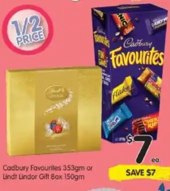 Spar Cadbury Favourites 353g or Lindt Lindor Gift Box 150gm offer