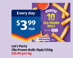 ALDI Let's Party Filo Prawn Rolls offer