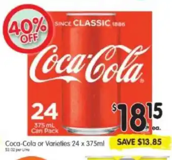 Spar Coca-Cola or Varieties 24x375ml offer