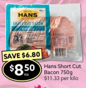 Ritchies Hans Short Cut Bacon 750g offer
