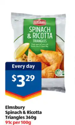 ALDI Elmsbury spinach & ricotta triangles offer