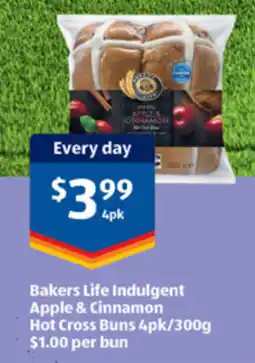 ALDI Bakers Life Indulgent Apple & Cinnamon Hot Cross Buns offer