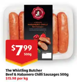 ALDI The whistling butcher beef & habanero chilli sausages offer