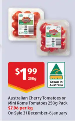 ALDI Australian cherry tomatoes or mini roma tomatoes pack offer