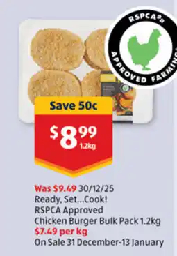 ALDI Ready, set...cook! rspca approved chicken burger bulk pack offer
