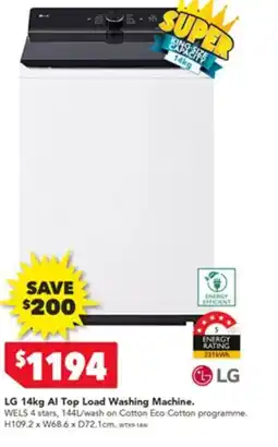 Harvey Norman Lg al top load washing machine. offer