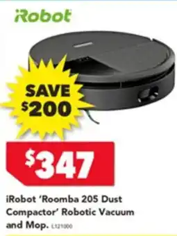Harvey Norman Irobot 'roomba 205 dust compactor' robotic vacuum and mop. offer