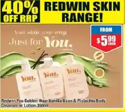 Chemist Warehouse Redwin you golden hour vanilla bean & pistachio body cleanser or lotion offer